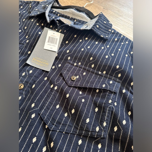Pendleton Men’s Corduroy Long Sleeve Navy Blue Western Snap Shirt - Size Large - Picture 13 of 15